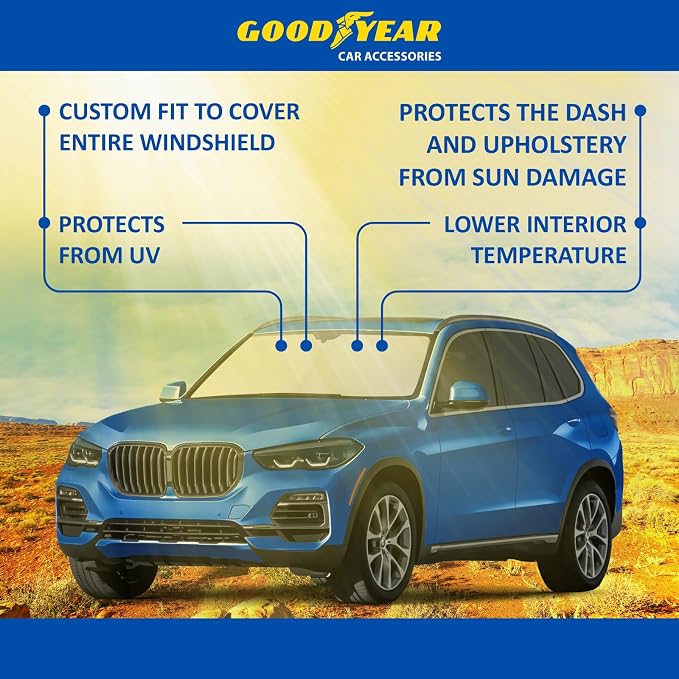 Goodyear Foldable Windshield Sunshade for BMW X5 2019-2026, SUV car Accessories, Sunshade Cover, Sun Shade Car Windshield, Window Sun Blocker - GY008219