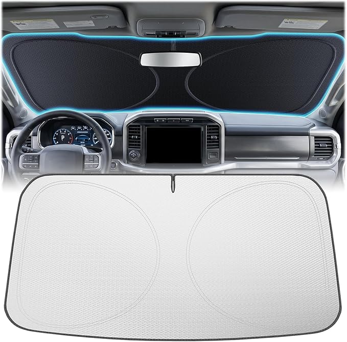 Upgraded Windshield Sun Shade [Nano Ice-Crystal Cooling, 99.9% Sun Protection] Universal Fits Cars, SUVs | Foldable Sunshade with Storage Bag, Car Accessories, WS1 (59 x 33 in)