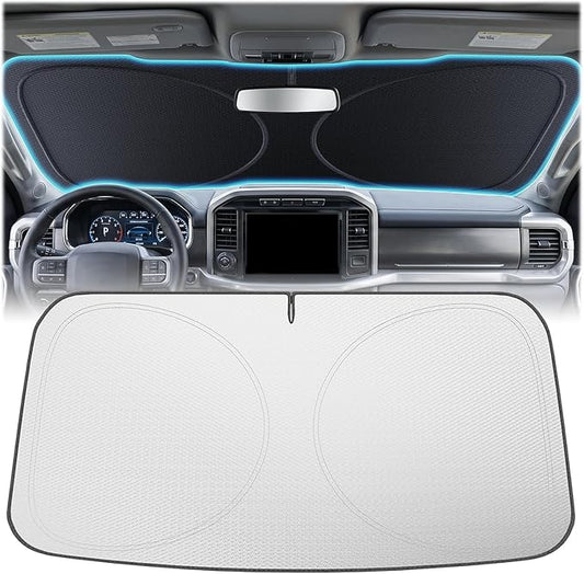 Upgraded Windshield Sun Shade [Nano Ice-Crystal Cooling, 99.9% Sun Protection] Universal Fits Cars, SUVs | Foldable Sunshade with Storage Bag, Car Accessories, WS1 (59 x 33 in)