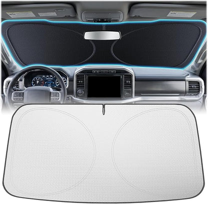 Upgraded Windshield Sun Shade for Trucks [Nano Ice-Crystal Cooling, 99.9% Sun Protection] Foldable Sunshade with Storage Bag, Car Accessories, M(64 x 32 in)