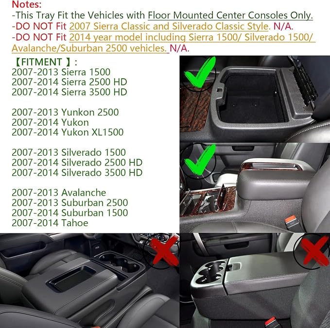 EDBETOS Center Console Organizer Tray Compatible with GMC Sierra 1500 Chevy Silverado Suburban 2500 Avalanche 07-13 Accessory 07-14 Sierra 2500 3500 Yukon Silverado 2500 3500 Suburban 1500 Tahoe