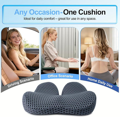 Ergonomic Memory Foam Seat Cushion Hemorrhoid Pillow for Hip Sciatica and Tailbone Pain Relief for Office Chair Car and Home (Grey)