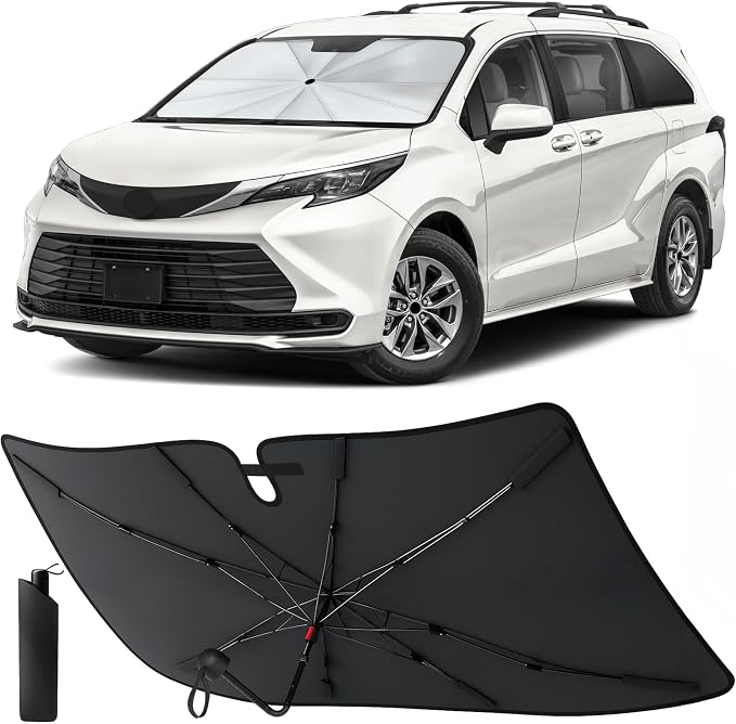 EcoNour Umbrella Foldable Windshield Sun Shade Fit for 2021-2024 2025 2026 Toyota Sienna Mini Van Sunshade, Front Car Window Shades Sun Visor, UV Protection, Heat Blocker, Car Accessories