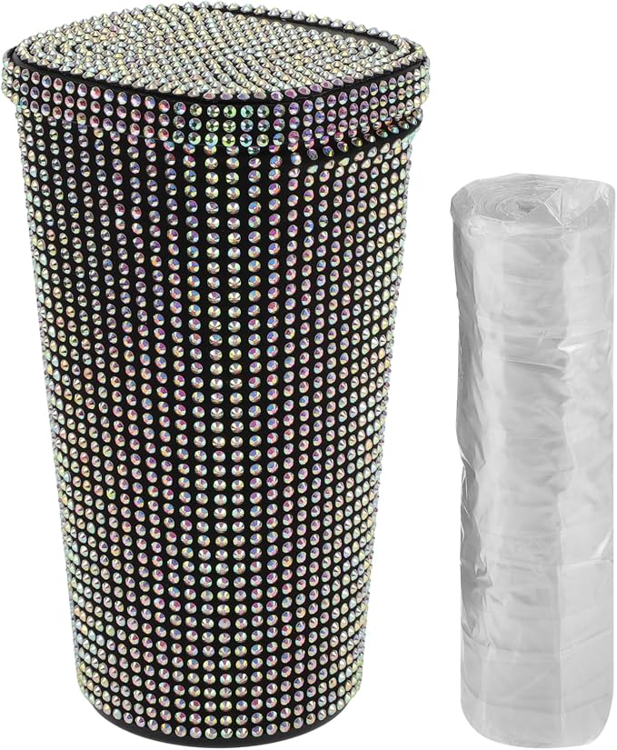 ACROPIX Car Trash Can Trash Bin Rhinestones Portable 3.5" Length 3.5" Width 6.3" Height Assorted Color Rhinestone Plastic