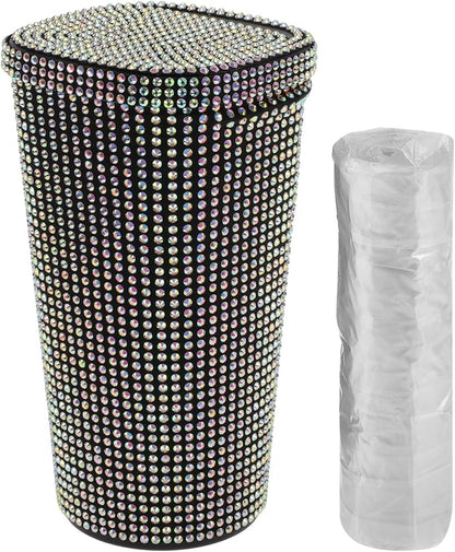 ACROPIX Car Trash Can Trash Bin Rhinestones Portable 3.5" Length 3.5" Width 6.3" Height Assorted Color Rhinestone Plastic