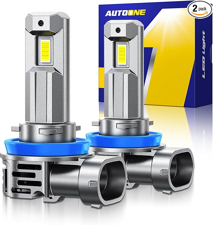 AUTOONE H11 LED Bulbs, 50000LM 1200% Ultra-Bright, 6500K White Real 1:1 Mini Size H8 H9 Halogen Replacement Accessory Fog Light, Non-Polarity Plug and Play, Pack of 2