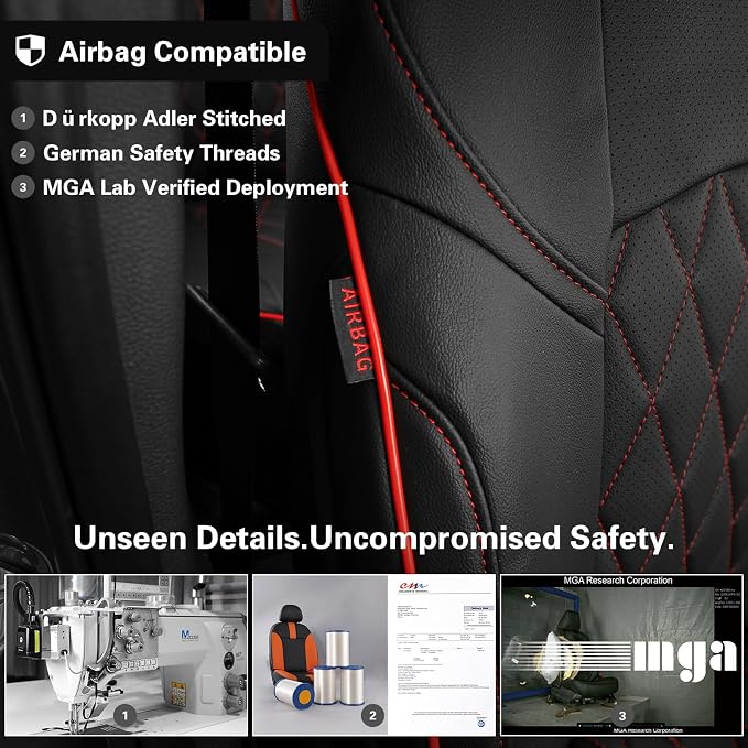 EKR Rav4 Seat Covers Custom Fit for Toyota Rav4 (Hybrid) SE/XSE & (PHEV) GR Sport 2026, Car Seat Cover Full Set for SUV,Factory-Style Upgrade, Easy-Wipe Protection,Faux Leather(Black with Red Piping)