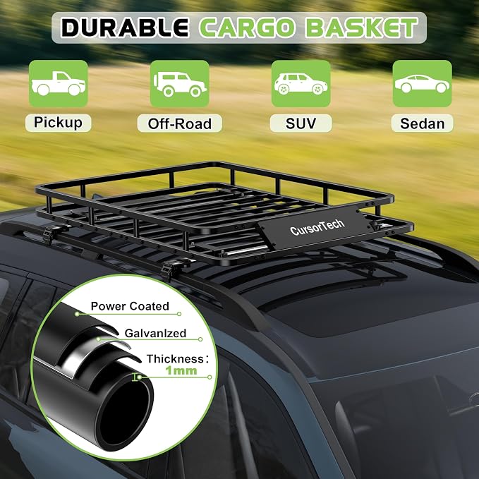 Roof Rack Basket with Net 46" x 36" Heavy Duty Rooftop Cargo Carrier 300 lbs Capacity Steel Roof Basket Vehicle Cargo Baskets Luggage Holder Rack for SUV Truck Car Travel Camping Storage