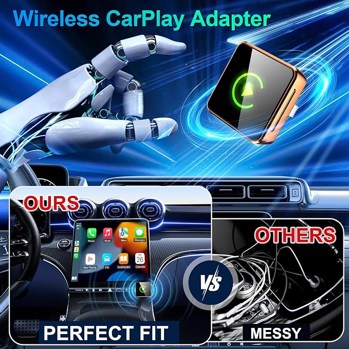 Wireless CarPlay Adapter 2026 Upgraded, 2-in-1 Adapter Converts Wired to Wireless Dongle, 5GHz WiFi Auto-Connection, Plug & Play for Cars with Factory Wired CarPlay/Android Auto (Orange)