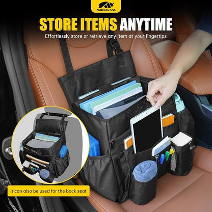 MIKKUPPA Car Front Seat Organizer - Upgraded Enlarged Passenger Seat Organizer with Dedicated Laptop Tablet Storage & Cup Holder, Suitable for Car File Organizer & Patrol Bag Law Enforcement