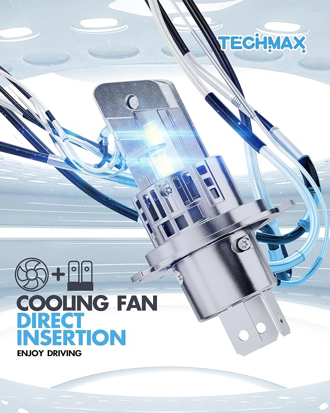 TECHMAX H4/9003 Fog Light, 600% Bright 30000LM 6500K Xenon White w/Cooling Fan Wireless Compatible with Tacoma Tundra 4Runner Camry Corolla Highlander RAV4 Direct Insertion Plug and Play, Pack of 2