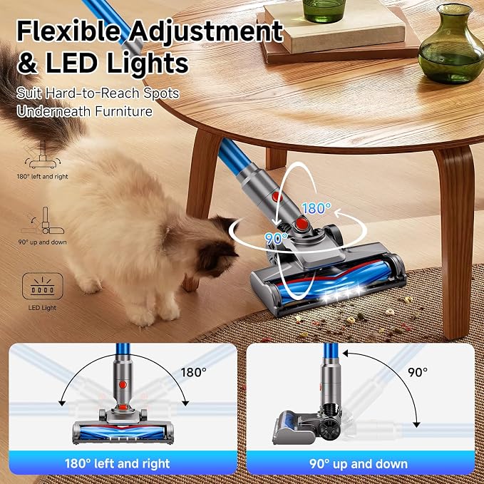 Cordless Vacuum for Home, Powerful Stick Vacuum Cleaner with Rechargeable Battery, 6-in-1 Lightweight Handheld Vacuum, 45 Mins Runtime for Hardfloor & Carpets Pet Hair