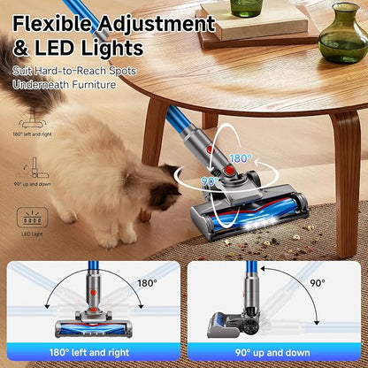 Cordless Vacuum for Home, Powerful Stick Vacuum Cleaner with Rechargeable Battery, 6-in-1 Lightweight Handheld Vacuum, 45 Mins Runtime for Hardfloor & Carpets Pet Hair