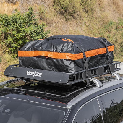WEIZE Heavy Duty 64"x 39" Roof Rack, Rooftop Cargo Carrier Basket with Waterproof Bag, Tie Down Strap & Net, Car Top Luggage Holder for SUV, 150lb Capacity, Steel Construction