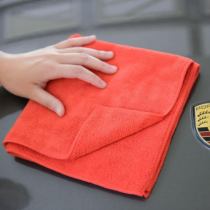 CARCAREZ Premium Microfiber Detailing Towels, 340 GSM Lint Free Car Buffing Waxing Polishing Drying Towels (6, Red, 16x16 Inch)
