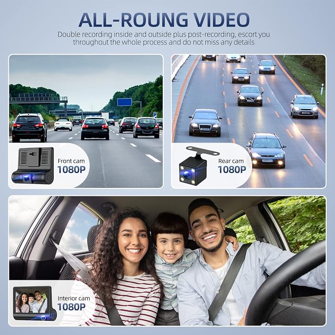 Dash Cam Front and Rear Video Recorder Rear Camera 1080P Dashcam with 4 inches, Super Night Vision, 170°Wide Angle, Loop Recording, G-Sensor, Parking Monitor, Motion Detection, with 32GB Card