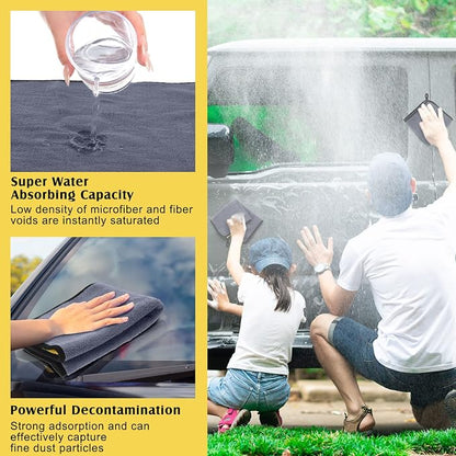 Nuenen 20 Pcs Microfiber Car Drying Towels Microfiber Cleaning Cloth 800 GSM Thick Plush Cleaning Dusting Cloth Auto Detailing Absorbent Towels Rags for Car Household Kitchen Window(Grey and Yellow)