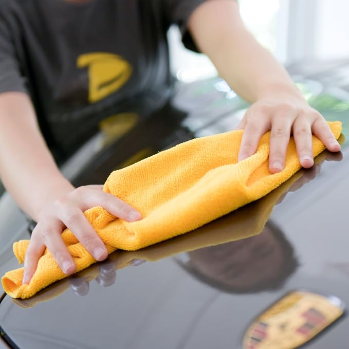 CARCAREZ Premium Microfiber Detailing Towels, 340 GSM Lint Free Car Buffing Waxing Polishing Drying Towels (6, Yellow, 16x16 Inch)