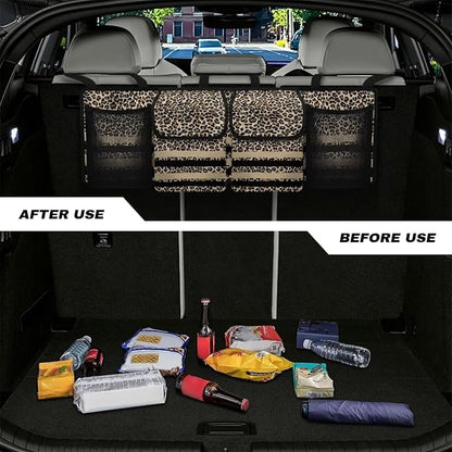 Hanging Backseat Trunk Organizer for Car Brown Leopard Print Car Storage Organizer Multipurpose Cargo Bag with 3 Adjustable Buckles