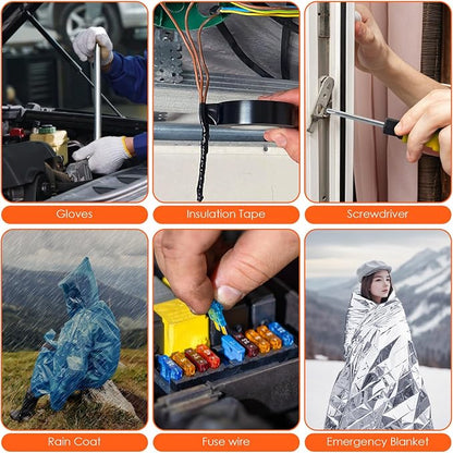 PACETAP Car Roadside Emergency Kit, Essential Auto Safety Road Side Assistance Tool Kit with Jumper Cables, Towing Rope, Triangle and More Winter Vehicle Accessories