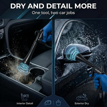 Air Blow Gun for Car Detailing - Durable Tornado Air Gun with Brush Nozzle, Storage Bag, 3 Compressor Adaptors & Microfiber Towel - Requires Compressor, Easy to Set Up