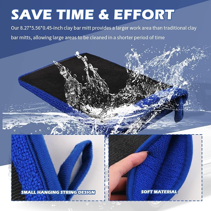 2PCS Car Clay Mitt Auto Detailing,Soft Clay Bar Mitt for Cleaning Car Surfaces,Anti-Scratch Cars Accessories Clays Mitts for Cars Detailings to Replace Traditional Clays Bar