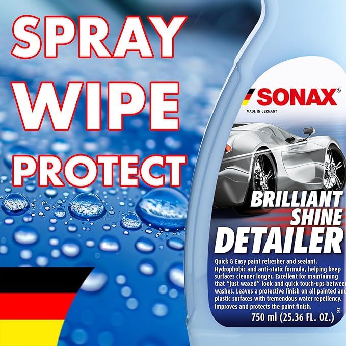 SONAX Brilliant Shine Detailer 287400 | High-Gloss Quick Detailer | Enhances Paint Shine, Luster & Slickness | Water-Repellent Protection | Waterless Wash | Removes Dust & Light Contaminants | 750ml