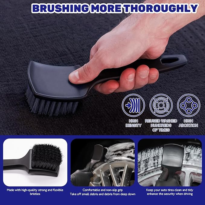 9Pcs Auto Cleaning Tools Set Contains Wheel Brush, Wash Mitt Microfiber, Foam Sponge Wax Applicator, Extendable Handle Interior Duster and 2 in 1 Air Vents Dashboard Clean Brush