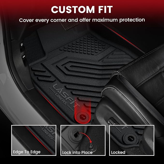 LASFIT Floor Mats for Honda Ridgeline 2026 2025 2024 2023-2017 Crew Cab, All Weather Protection TPE Non-Slip Custom Fit Automotive Accessories Floor Liners 1st & 2nd Row, Black