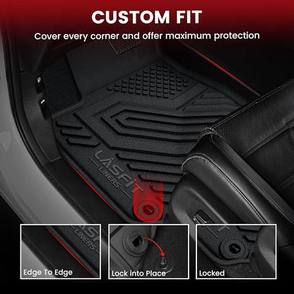 LASFIT Floor Mats for Honda Ridgeline 2026 2025 2024 2023-2017 Crew Cab, All Weather Protection TPE Non-Slip Custom Fit Automotive Accessories Floor Liners 1st & 2nd Row, Black
