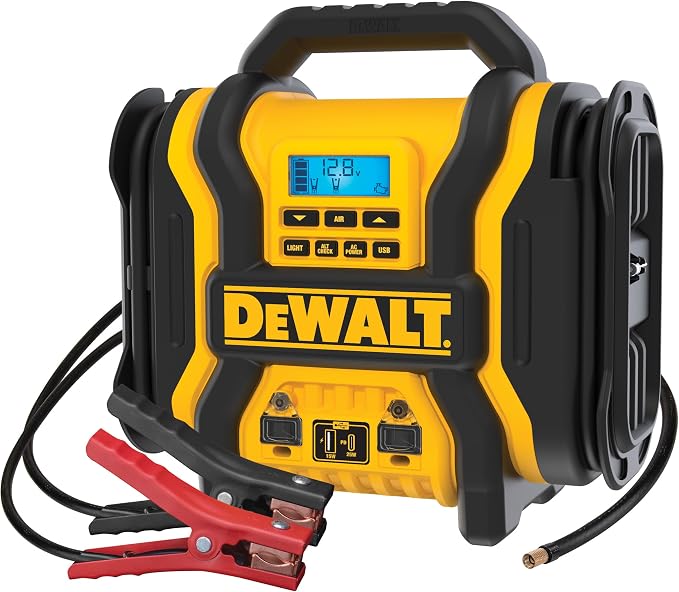 DEWALT DXAEPS14 2000 Peak Battery Amp 12V Automotive Battery Booster Jump Starter/Power Station with 120 PSI Compressor, 500W AC Power Inverter, and 15W USBa & 25W USB Ports
