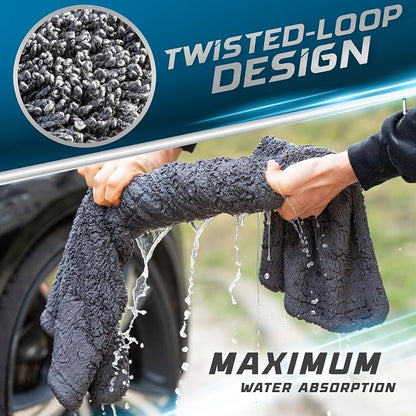 Car Drying Towel 24"x36" 1400GSM Edgeless Microfiber Towel, Ultra-Absorbent Auto Detailing Towel with Twisted-Loop Fiber Design, Streak Free, Lint Free Drying for Cars, SUVs, & Trucks