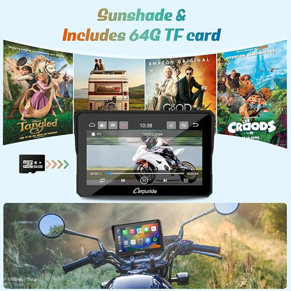 Carpuride W702B Motorcycle Carplay Screen for BMW R1200GS R1250GS S1000XR Motorcycle, 7 inch Waterproof Touchscreen, Portable Carplay/Android Auto GPS Navigation for Motorbike, Dual Bluetooth