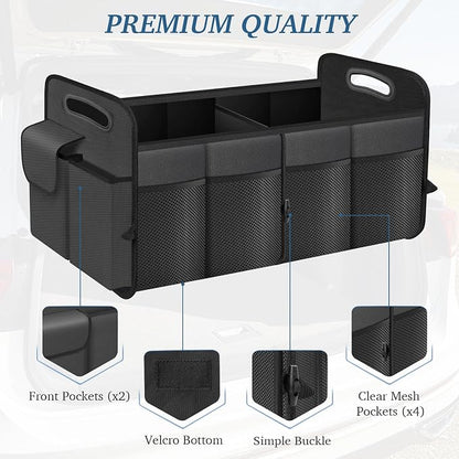 Trunk Organizer, Collapsible Waterproof Multi-Compartment Trunk Organizer for SUVs & Sedans, Car Storage with Reinforced Handles, Car Accessories for Women and Men, 52L