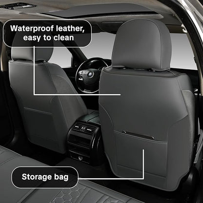 Car Seat Cover Set Interior Accessories, Gray, Waterproof Leather, With Lumbar Support, Airbag Compatible, Non-slip, 5-Piece Complete Set, Pet-Friendly Car Seat Covers, Fits Most Vehicle Models