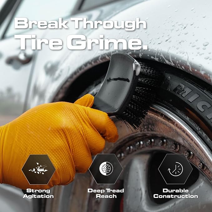 Blackline Stiff Bristle Tire Brush - Heavy Duty Car Detailing Tool for Tires - High-Performance Deep Cleaning Brush - Ideal for Tough Dirt & Grime Removal - Premium Auto Care Accessory