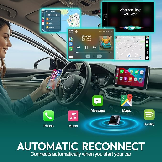 2026 [2-in-1] Latest Wireless CarPlay & Android Auto Adapter, Converts Wired to Wireless, Fast Auto-Reconnect, Dual-Band 5GHz WiFi + Bluetooth 5.3, USB-A & USB-C Compatible, Mini Design