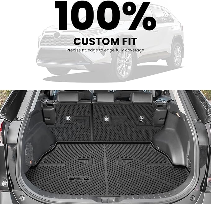 LASFIT Cargo Trunk Mat with Backrest Mats for Toyota RAV4 2025 2024 2023 2022 2021 2020 2019 (Include Hybrid) All Weather TPE Rear Cargo Liner Custom Fit Waterproof RAV 4 Accessories, Black