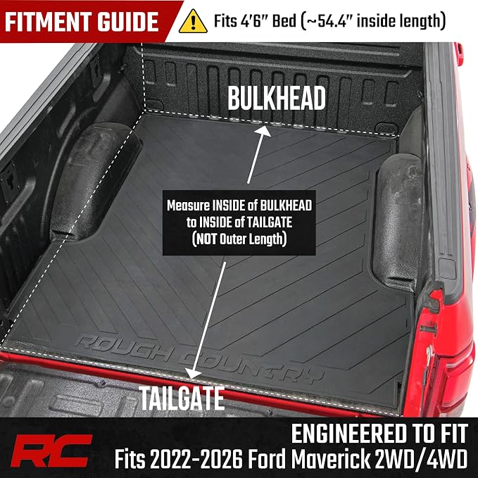 Rough Country Soft Roll Up Truck Bed Tonneau Cover for Ford Maverick (2022-2026) - Fits 4'6 (54.4") Bed, Weatherproof Bed