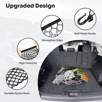 Canvcle Trunk Cargo Net for 2021-2025 2026 Nissan Rogue Accessories Envelope Style Mesh Trunk Net Organizer and Storage Stretchable Adjustable Elastic Nylon Rear Cargo Netting with Hooks