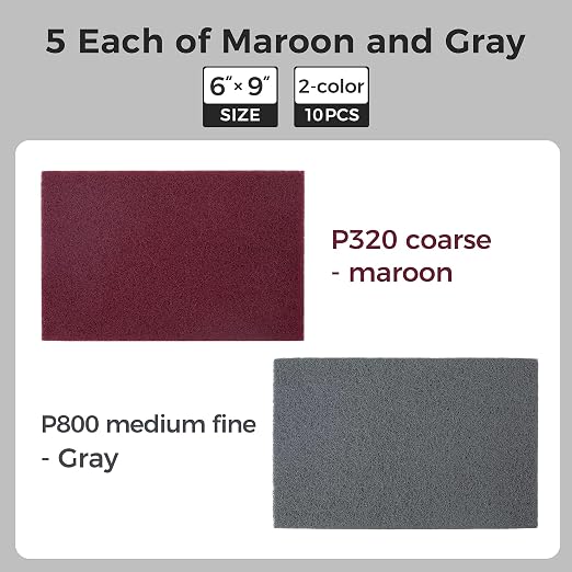 S SATC 6" x 9" 10 Pack General Purpose Scuff Pads,5 Each of Maroon and Gray Automotive Paint Primer Prep Adhesion Scratch Scuff Pads for Woodworking,Automotive Restoration