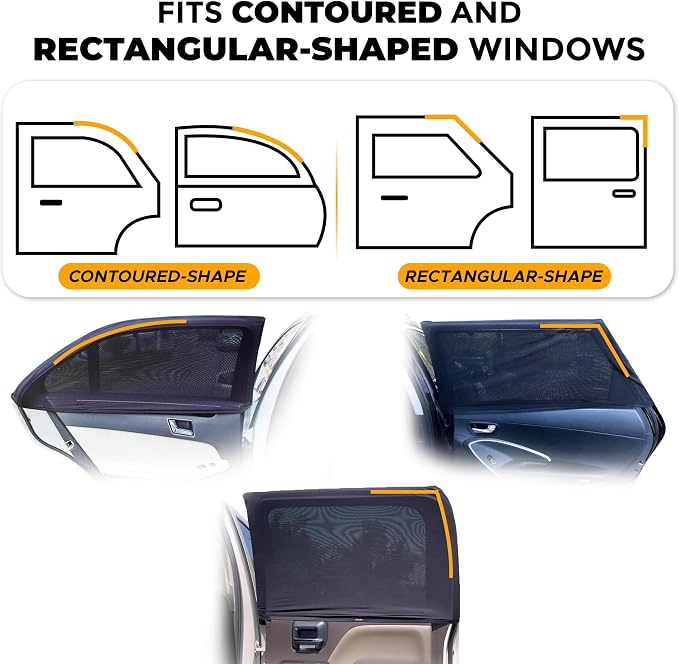 EcoNour Car Side Window Sun Shade (Pack of 2) | Stretchable & Breathable Car Window Screens for Complete Sun & Privacy Protection | Fits Most Truck, SUV and Minivan (XL 24" x 38")