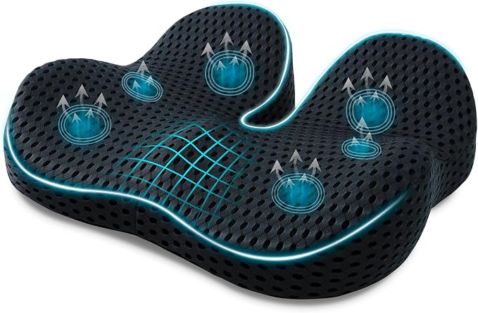 Ergonomic Memory Foam Seat Cushion Hemorrhoid Pillow for Hip Sciatica and Tailbone Pain Relief for Office Chair Car and Home (Black)