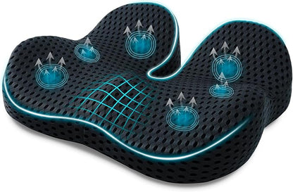 Ergonomic Memory Foam Seat Cushion Hemorrhoid Pillow for Hip Sciatica and Tailbone Pain Relief for Office Chair Car and Home (Black)