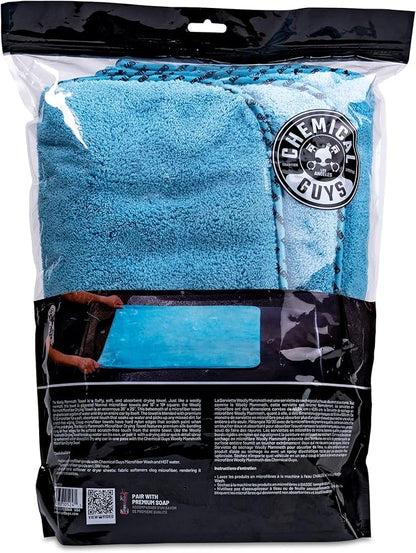 Chemical Guys Woolly Mammoth Large Microfiber Drying Towel - 36 x 25 Inch Blue, Ultra Plush Super Absorbent Car Drying Towel for Cars, Trucks, SUVs, Motorcycles, RVs, and Auto Detailing