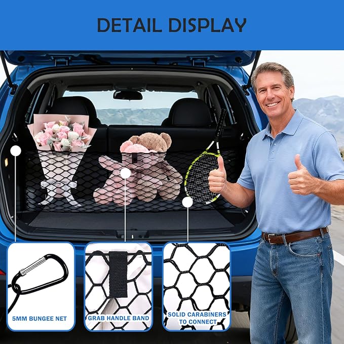 Envelope Style Cargo Net for Hyundai Tucson 2026 2025-2022 Accessories, Rear Trunk SUV Mesh Cargo Net, Upgraded 5mm Bungee & Double-Layer Nylon Storage Tailgate Netting Grocery&Tools Holder Organizer