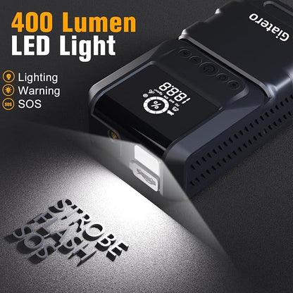 Q13 6000A Portable Car Jump Starter with Air Compressor 150PSI, Car Jumper Starter Portable(10.0L Gas/8.0L Diesel), 12V Jump Box with 3 Modes Flashlight & Jumper Cable, LCD Display Power Bank