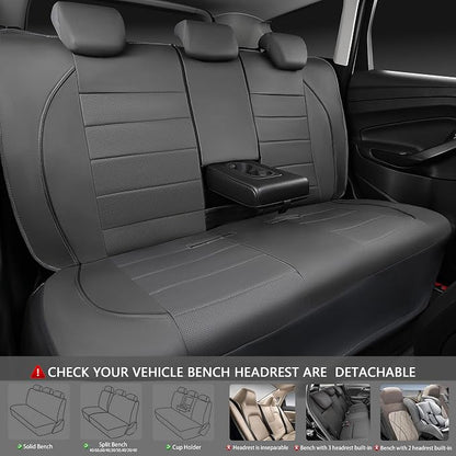 CAR PASS Piping Faux Leather Car Seat Cover Full Set,Grey Breathable Leather Seat Covers for Cars, Airbag Compatible,Universal Fit for SUVs,Van,Sedans,Small Trucks (Full Set, All Gray)