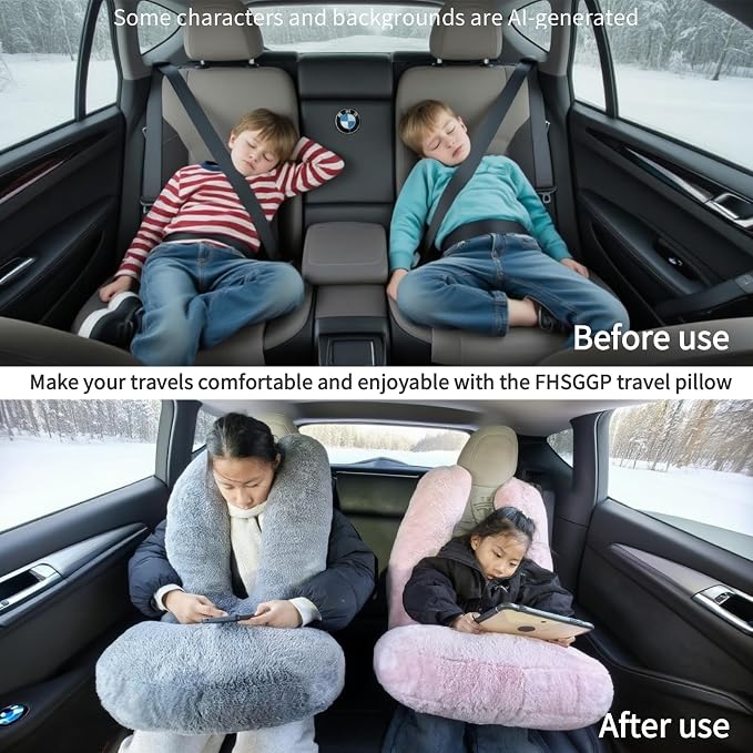 FHSGGP Travel Pillow Car Travel Sleep Support Pillow | 2-in-1 Lap Pillow and Car Pillow With Neck and Body Support for Adults and Kids on Long Trips Kids Travel Pillow Black