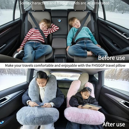 FHSGGP Travel Pillow Car Travel Sleep Support Pillow | 2-in-1 Lap Pillow and Car Pillow With Neck and Body Support for Adults and Kids on Long Trips Kids Travel Pillow Gray